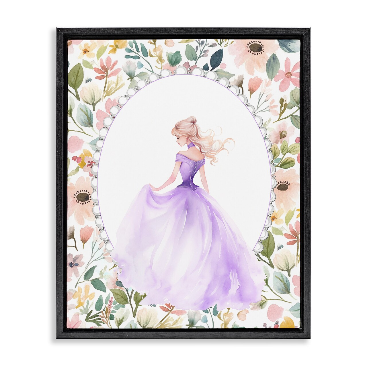 Stupell Industries Purple Princess with Pearl Border Floating Frame, design by Christine Simpson Art